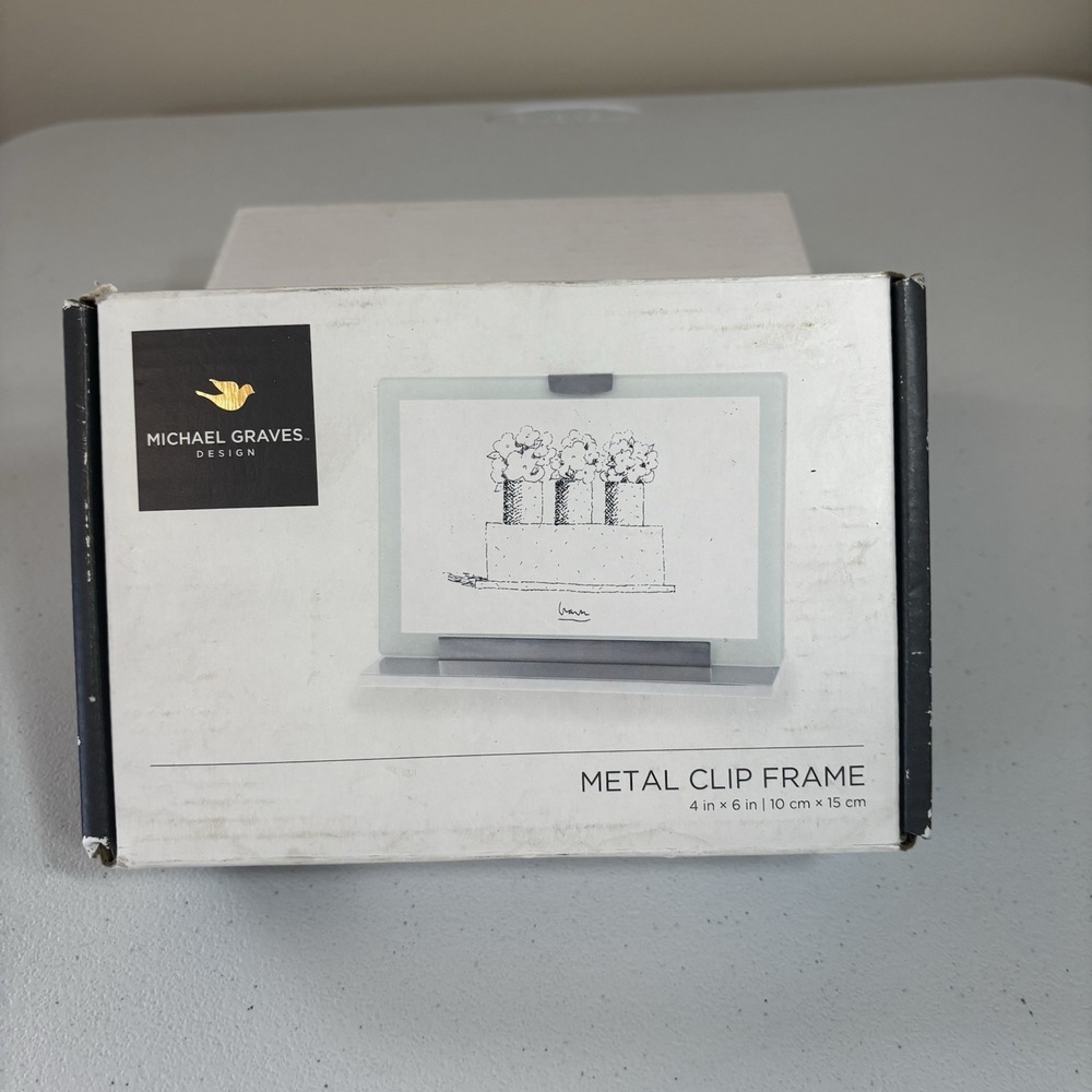 Michael Graves Design Metal Clip Photo Frame Holds Two 4" x 6" Photos Horiz/Vert